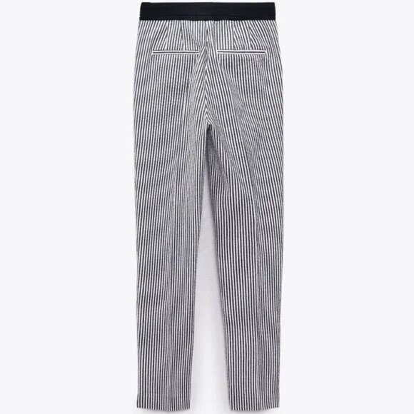 ZARA PANTS elastic waist Sz M COTTON BLUE & WHITE STRIPES PREPPY NAUTICAL NWT ! - Picture 8 of 12